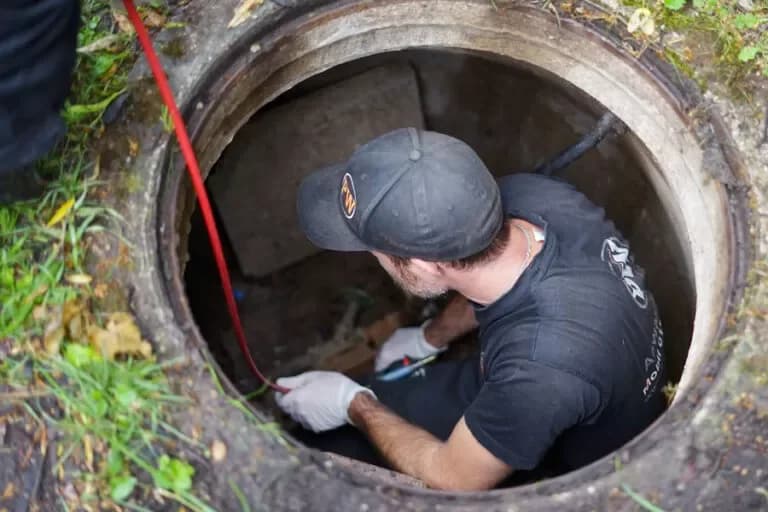 Techniker wartet Hebeanlage im Keller des Kunden